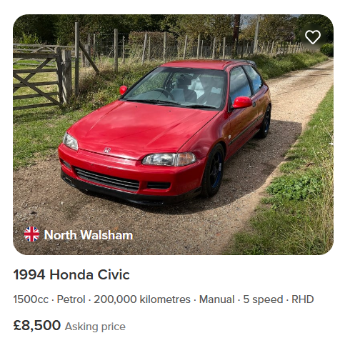 An image of a G Civic for sale for £8,500
